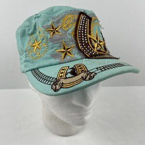 Leader LOGR Cadet Hat Cap Horseshoe Embroidery Distressed 100% Cotton Blue